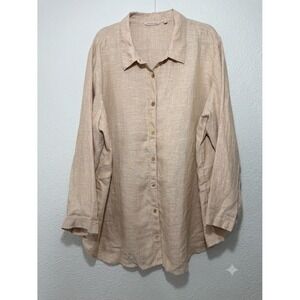 Soft Surroundings 3X Plus Womens Linen Button-Down BOHO Earthy Lagenlook Summer